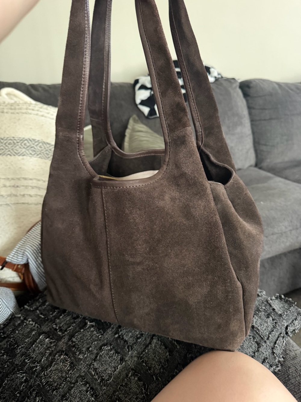 margot Dark Brown Suede Satchel - Picture 6 of 6